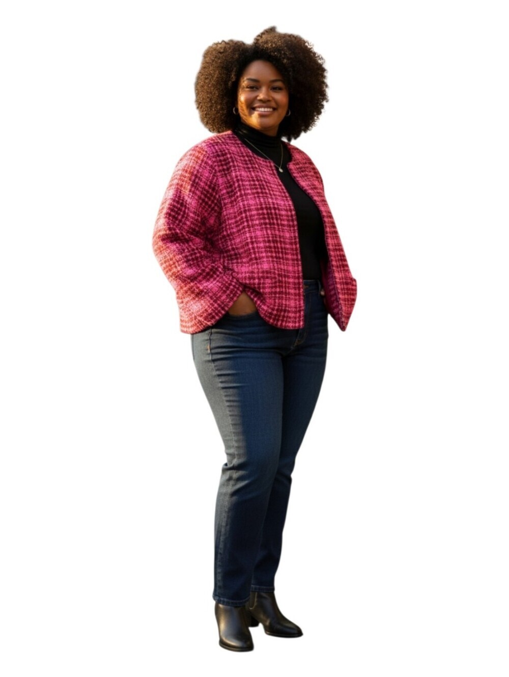 On 34th Womens Pink Combo Wool Blend Tweed Azalea Blazer Jacket Plus Size 22W